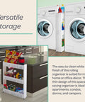 Three Tier Rolling Cart For Narrow Spaces With Slide Out Shelves beside washer and in kitchen for versatile storage