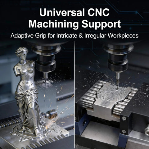Pro Grade Universal Clamp Fixture For CNC Machining And Laser Marking, SUS Stainless Steel Pin Clamp in use with intricate workpieces.