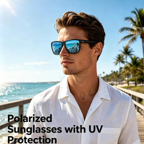 Three Pack Men's Polarized Sunglasses Set For Driving Fishing Golf Lightweight UV Protection Sun Glasses In Black Ice Blue Red