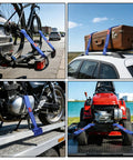 Soft Loop Tie Down Straps 4 Pack 1.6 Inch By 17 Inch 5000 Lbs Break Strength Heavy Duty With Soft Loop Ends For Securing Motorcycles ATVs UTVs Kayaks Dirt Bikes Blue securing bike, suitcase, motorcycle, and ATV on trailer