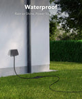 8 Ft Indoor Outdoor Extension Cord 16 3 SJTW 13 Amp Grounded 3 Prong Plug in use outdoors, showing durability and weather resistance.