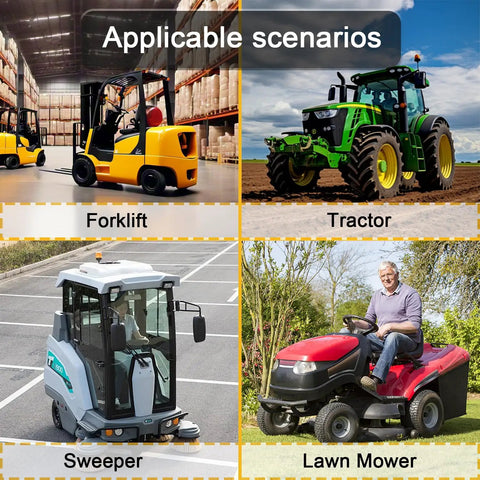 Universal Forklift Seat With Reinforced Steel Backrest And Built In Safety Micro Switch Engineered For Heavy Rig Work That Keeps You Secure And Solid Through Every Shift in forklift, tractor, sweeper, lawn mower scenarios.