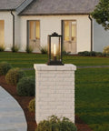 Westover 16 Inch Outdoor Pier Mount Light One Light Earth Black Lantern With Beveled Glass Wet Rated E26 Base on brick post