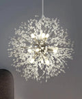 Chrome Modern Crystal Chandelier Firework Pendant Light With Bubble Crystal Orbs, 9 Light Round Hanging Chandelier Lit