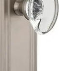 Mission Plate With Oval Clear Crystal Glass Knob Privacy Door Hardware, Satin Nickel Finish, 2 3 Eighths Inch Backset, Traditional Latch