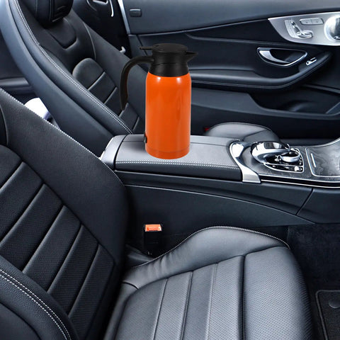 Level Up Your Road Trip Game With This 1000ml Portable Car Kettle Made From Sturdy Stainless Steel To Whip Up Fresh Hot Drinks Anywhere You Roll For Reliable Daily Commutes in a car's armrest.