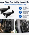 Keep The Pup Squad Chill As The Summer Temps Rise Using This Trusty 2 Pack Fan Mounting Clip That Secures Battery Operated Blowers Firmly Inside Any Standard Dog Crate Or Pet Enclosure Setup. Black plastic fan mounting clips for secure attachment inside a dog crate.
