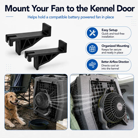 Keep The Pup Squad Chill As The Summer Temps Rise Using This Trusty 2 Pack Fan Mounting Clip That Secures Battery Operated Blowers Firmly Inside Any Standard Dog Crate Or Pet Enclosure Setup. Black plastic fan mounting clips for secure attachment inside a dog crate.