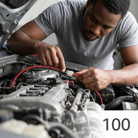 Person using Two Pin Quick Clip Wire Connectors With Locking Buckle For Quick DIY Wiring in car engine, 100 pack visible
