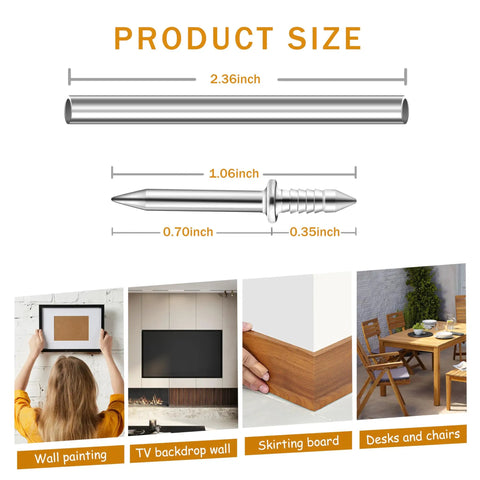 Product size diagram of Double Head Skirting Nails For Seamless Baseboard Install With Invisible Finish and Flush Edges.