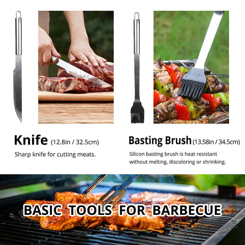 Stainless Steel Barbecue Utensil Set With Carry Bag Professional Grill Tools Knife Basting Brush on Meat and Vegetables