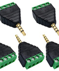 No Sweat Setup 3.5mm TRRS Audio Male To Four Pin Female Screw Terminal Solderless Converter Adapter, 5 pack, black, durable design