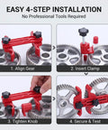 4-step installation of 9 Piece Universal Engine Camshaft Clamp Locking Tool Kit For Dual Overhead Cam Motors with red nylon clamps