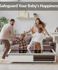 Family enjoying time in a living room with Heavy Duty Baby Proofing Edge Protectors 6.5Ft Super Dense Soft Rubber Foam furniture safety.