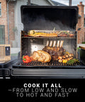 Four Probe Wireless Smart Meat Thermometer For Grill, BBQ, Oven, And Sous Vide with various meats on gas grill