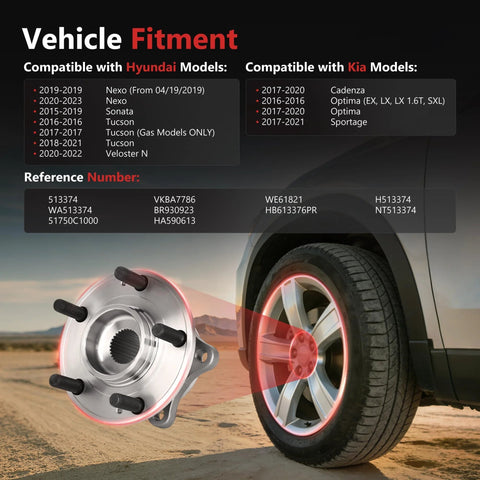 Two Piece Front Wheel Bearing And Hub Assembly Fits Hyundai Nexo Sonata Tucson Veloster N And Kia Cadenza Optima Sportage Five Lug Non ABS Direct Fit Replacement For Long Lasting Rolling Performance And Smooth Ride