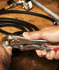 Using Five Piece Curved And Long Nose Locking Pliers Set With Wire Cutter Angled Teeth For Superior Grip on hose fitting