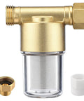 Reusable Brass Sediment Water Filter For Washer And More, brass 40 micron inline filter with clear sediment trap and connectors