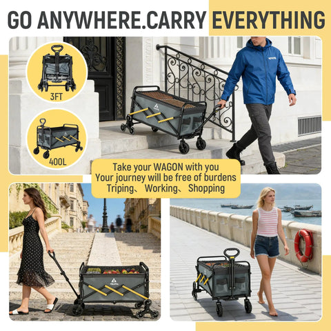 Folding Utility Cart With Triangular Wheels 2 In 1 Collapsible Stair Climbing Wagon Lightweight Hand Truck with people using it