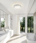 Crystal Flush Mount Ceiling Light 18W LED Dimmable Modern Fixture 11 Inch Diameter Three Color Temperatures brightening bathroom.