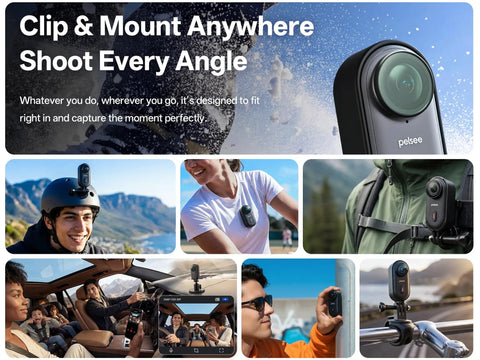Clip1 Mini Action Camera With Hands Free POV Wearable Magnetic Mount 6 Axis Stabilization 30 Degree Horizon Lock in various uses