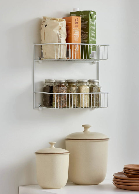 Slick Two Tier Wall Rack For Cabinet Doors And Walls, Heavy Duty Epoxy Coated Steel Storage Shelf In Crisp White, No Sweat Install Hardware Included, Total Game Changer For Tight Kitchen And Closet Spaces