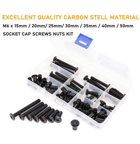 Go-To Black M6 Hex Drive Socket Cap Bolts Kit 35-Piece in plastic case with various lengths for furniture assembly