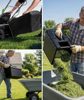 Person using Powerful Cordless Lawn Mower With 17 Inch Deck Walk Behind Electric 4.0 Ah Battery Powered 6 Adjustable Heights