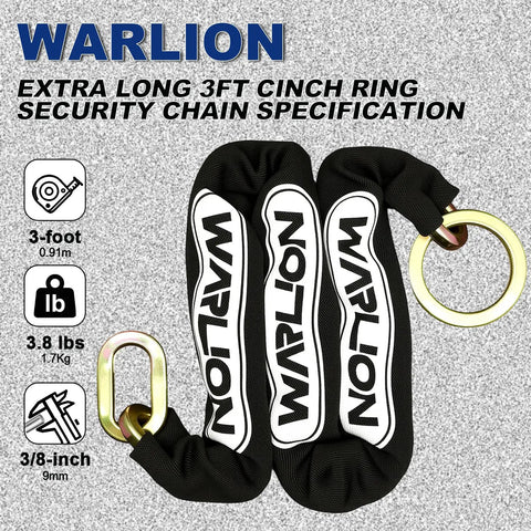 Heavy Duty Security Chain With Cinch Ring Three Foot Long And Three Eighths Inch Thick 63HRC Alloy Steel, nylon sleeve