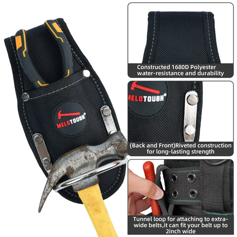 Heavy Duty Hammer And Pliers Holster For Tool Belt, Boss Grade 1680D Polyester Holder, Tunnel Loop Fits Up To 2 Inch Belts