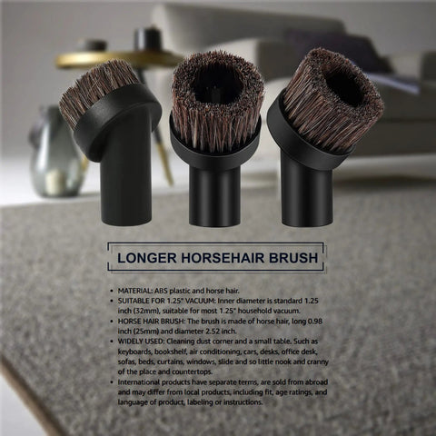 Dusting Brush With Soft Horsehair Bristles For Vacuum Cleaner 1.25 Inch Round Attachment Replacement Great For Dusting