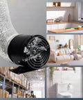 8 Inch Inline Duct Fan With Switch, Low Noise High Airflow Exhaust Vent For Basement Garage Attic And Kitchen, mounted in various settings
