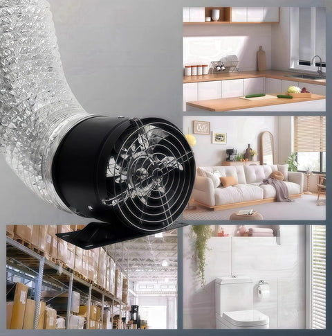 8 Inch Inline Duct Fan With Switch, Low Noise High Airflow Exhaust Vent For Basement Garage Attic And Kitchen, mounted in various settings