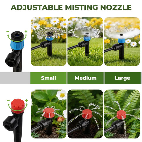 Adjustable misting nozzle for 100Ft Drip Irrigation System Kit With Quick Connect For Easy Install Garden Watering.