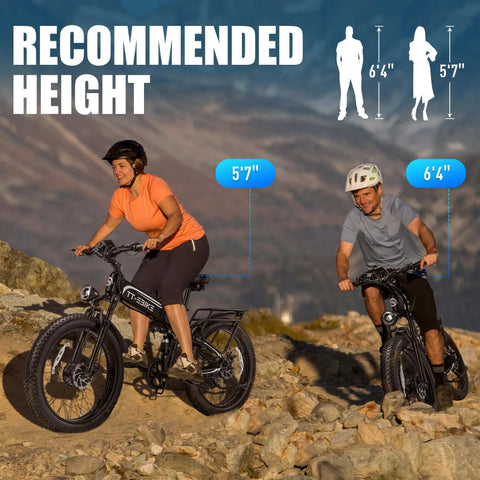 Riders on Badass 9000W Dual Motor Fat Tire Ebike For Adults, recommended height 5'7" to 6'4", off-road trail, 42 MPH speed