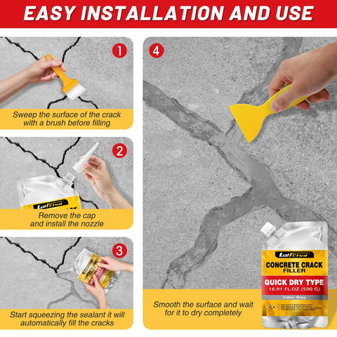 Step-by-step guide for Crush Those Stubborn Cracks With This Heavy Duty Concrete Crack Filler And Asphalt Sealant that shows application process.