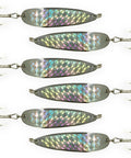 Pro Grade Spoon Fishing Lures Set, 2 Oz Silver Finish, 6 Pack With 3X Strong Mustad Treble Hooks For Saltwater And Freshwater