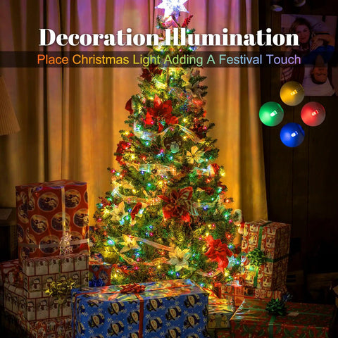 Decorated Christmas tree with gifts, featuring 450 Piece 5mm LED Diode Kit With Five Colors White Red Yellow Green Blue for DIY projects.