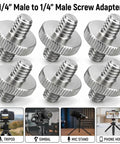 Six Pack 1/4 Inch Male To Male Threaded Adapter Screw Extender For Camera Cage And Light Stand, aluminum alloy, sturdy design.