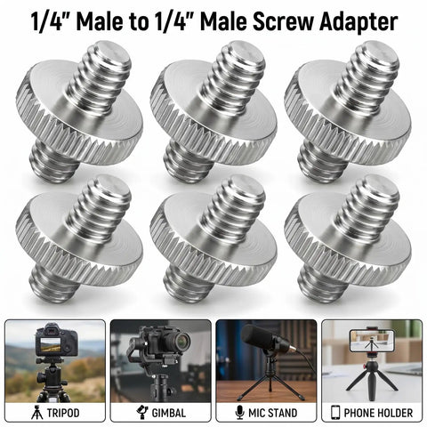 Six Pack 1/4 Inch Male To Male Threaded Adapter Screw Extender For Camera Cage And Light Stand, aluminum alloy, sturdy design.