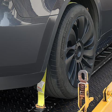 5 Foot E Track Tie Down Rail Kit With 18 Pieces, Heavy Duty 2000 Lb Load Capacity secures car tire with ratchet strap
