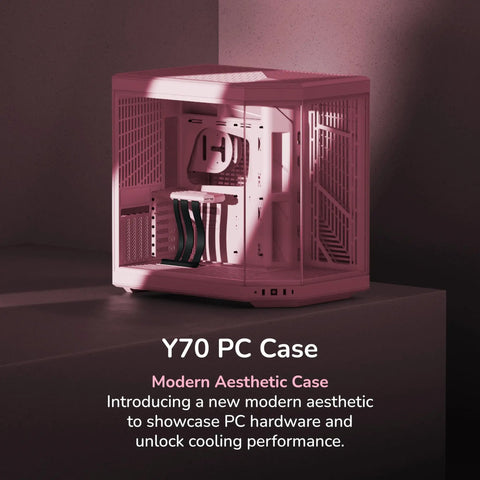 Modern Gaming Pc Case Featuring Panoramic Glass And Sleek Dual Chambers Built For Stress Free Atx Builds Fueled By Lightning Airflow Through Tidy Wire Runs Includes A Flossy PCIe 4.0 Riser Cable In Strawberry Pink side view of a pink gaming chassis with transparent panels