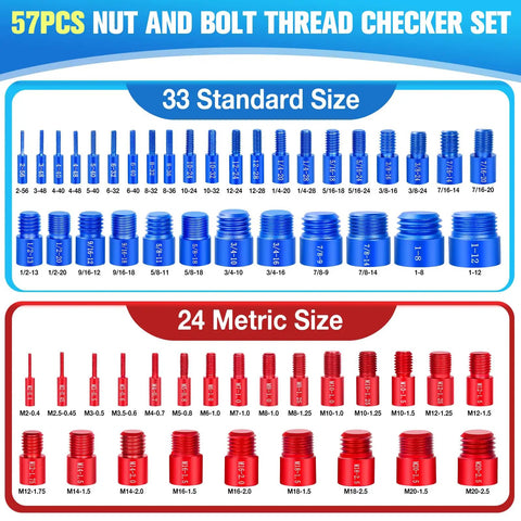 57Pcs Thread Checker Kit With 33 Standard And 24 Metric Sizes, Detachable Thread Gauge for nut and bolt size finder display