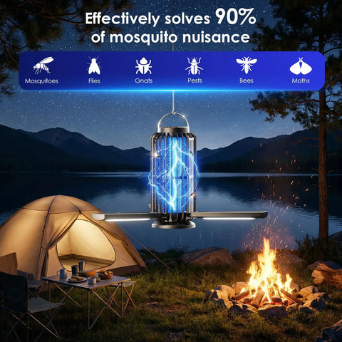 2 Pack Solar Bug Zapper With 3 Solar Panels For Faster Charging, 4200V Mosquito Killer in outdoor camping setting