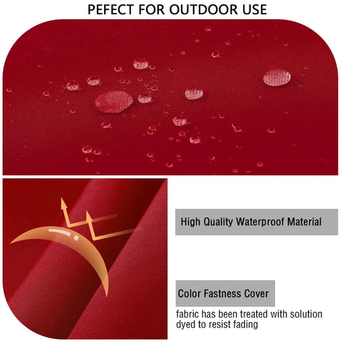 Close-up of waterproof red fabric used in Waterproof Outdoor Bench Cushion 3 Inch High Density Foam Replacement Seat Pad For Patio Porch Swing 42 By 18 Inches Red With Ties For Garden Backyard Built To Last All Weather Furniture