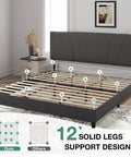 Rock Solid Upholstered King Bed Frame With Adjustable Headboard And Soft Grey Linen, Wood Slat Support, No Boxspring Needed, Quick Assemble, Bedroom Glow Up with solid legs support design.