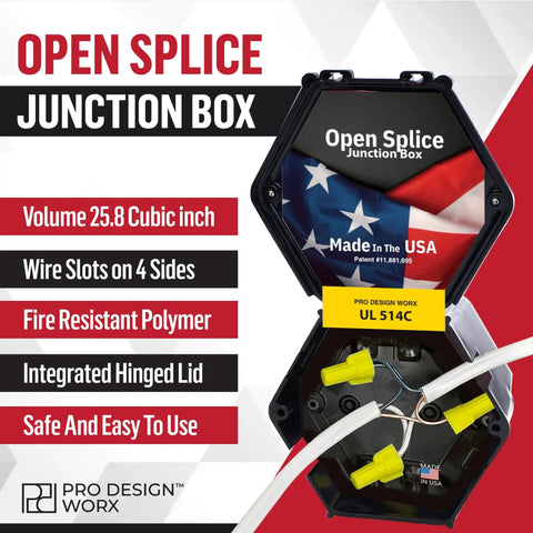 Open Splice Junction Box Two Pack For DIY Wiring With UL 514C Code Approved One Piece Polycarbonate Enclosure In Black