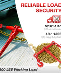 Two Pack Ratchet Chain Binders With G80 Chain, 1/4 Inch To 5/16 Inch Heavy Duty Tie Downs, 12 Feet Each, 3150 Lbs Secure Load Limit