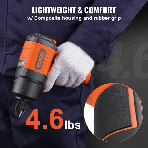 Side view of Half Inch Air Impact Wrench With 1400 Ft-Lbs Torque, Ultra Lightweight 4.6 Lbs in a gloved hand with composite housing
