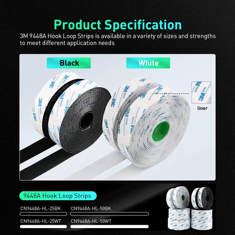 Heavy Duty Hook And Loop Tape With Nasty Strong Adhesive Backing, 1 Inch By 16 Feet Roll, showing black and white hook loop strips.